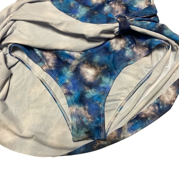 Women’s Blue Tie-Dye Swim Dress Size L Tummy Control One Piece Bathing Suit - Picture 5 of 12